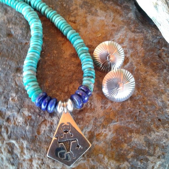 Sterling Silver turquoise lapis necklace SET - Picture 6 of 16